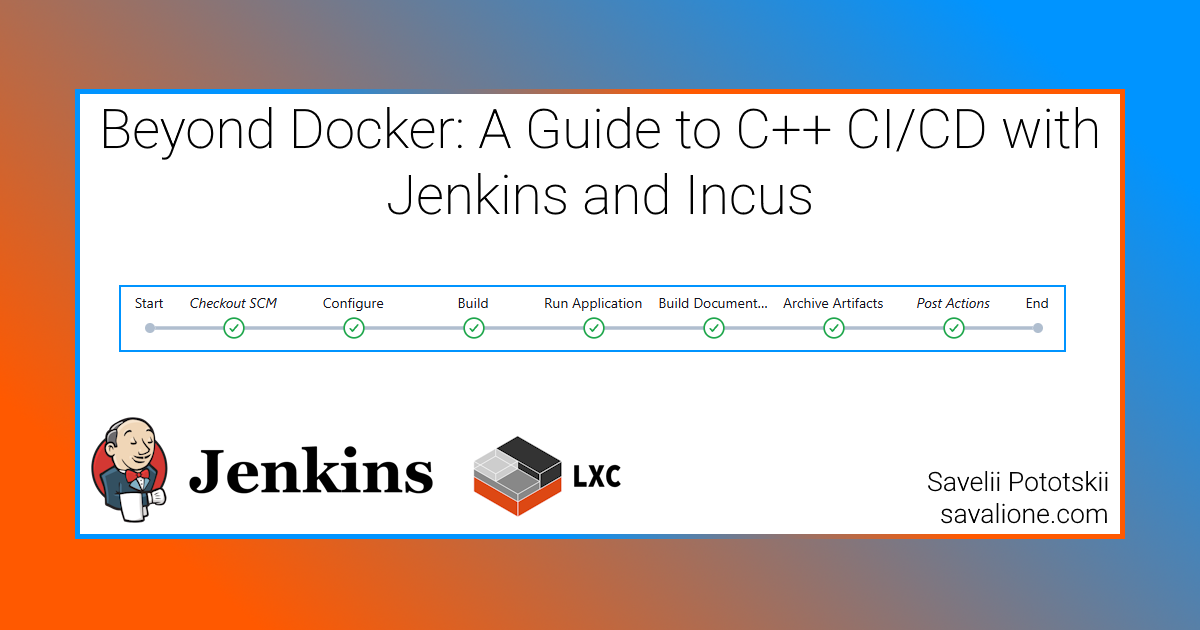 Header image for the article 'Beyond Docker: A Guide to C++ CI/CD with Jenkins and Incus'