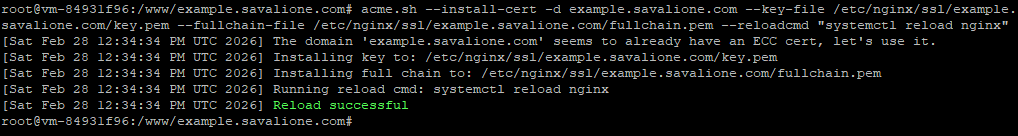 Console message about acme.sh certificates being installed