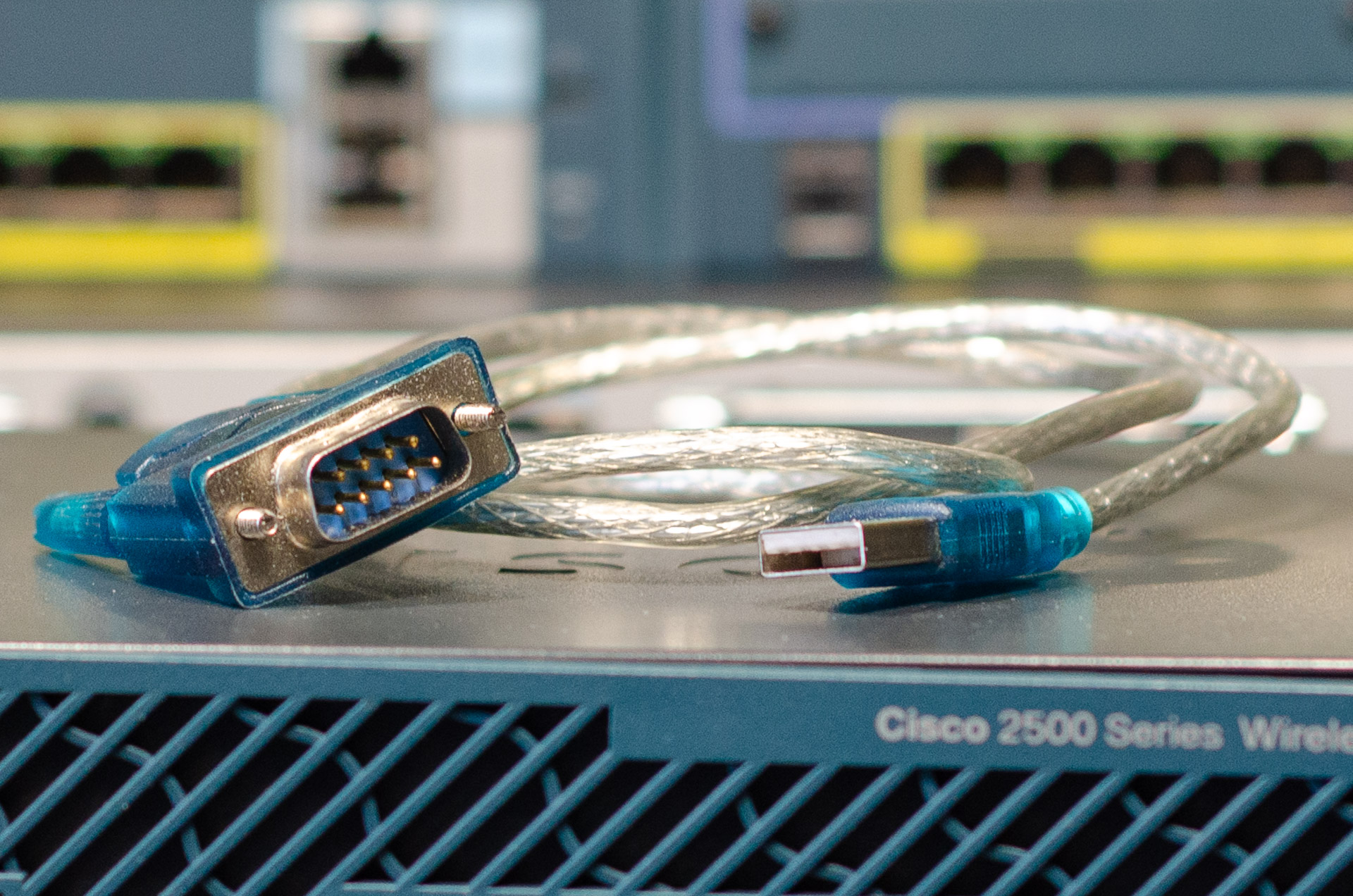 A knockoff USB-to-DB9 cable that failed to connect to the WLC Cheap third-party USB to DB9 serial adapter cable