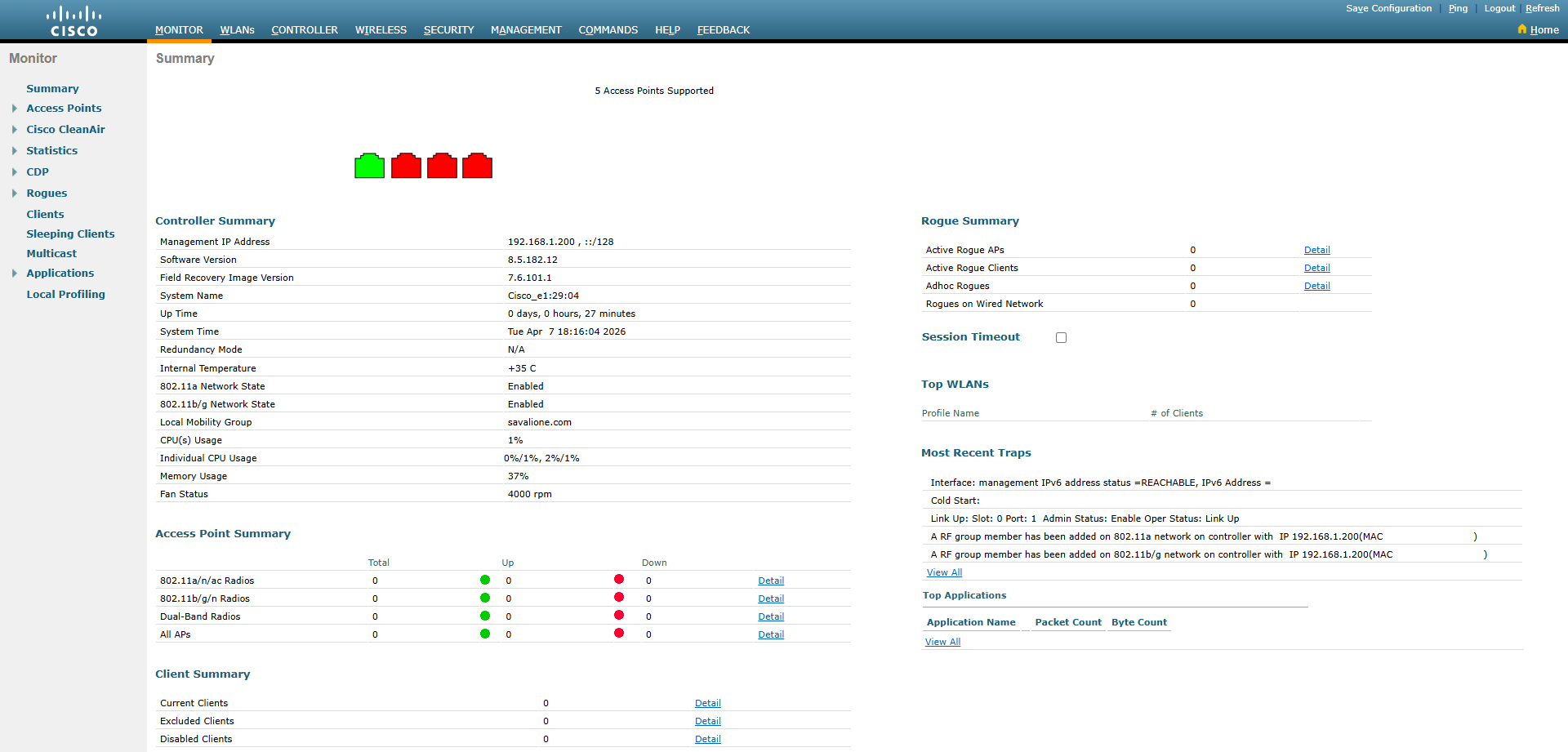 Cisco WLC Web GUI Cisco WLC Web GUI