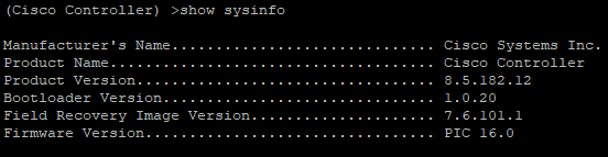 Verifying the final firmware and bootloader versions using show sysinfo Terminal output of the show sysinfo command displaying the updated firmware versions