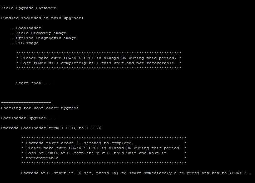 FUS update in progress - do not disconnect power Terminal output warning not to power off during FUS upgrade