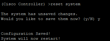 Confirming configuration changes before the system reboot Terminal prompt asking to save changes before resetting