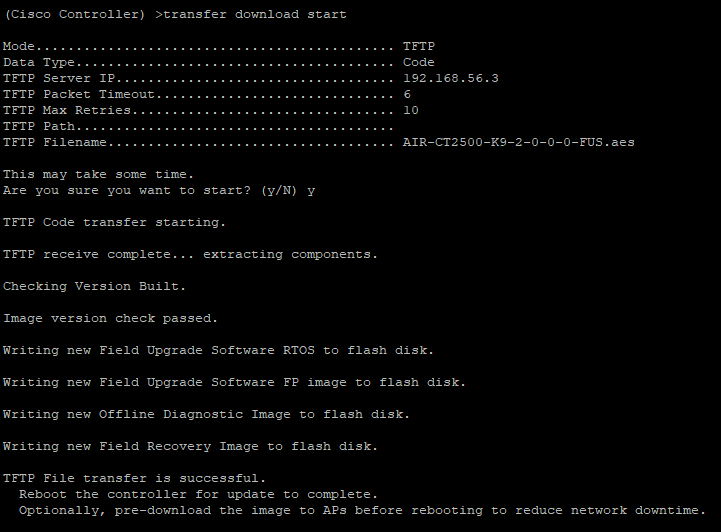 Confirming the start of the FUS TFTP download Terminal prompt asking to confirm TFTP file transfer for FUS