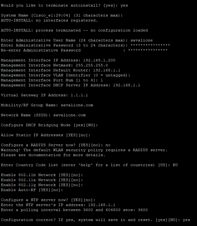 Assigning a basic configuration to connect to the TFTP server Terminal output showing the initial configuration of the WLC