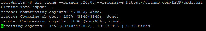 DPDK repository with the source code is being cloned