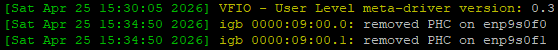 dmesg VFIO and igb removed NICs