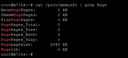 Terminal output, checking meminfo hugepages status (before changes)