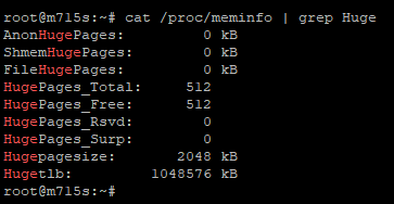 Terminal output, checking meminfo hugepages status (after changes)