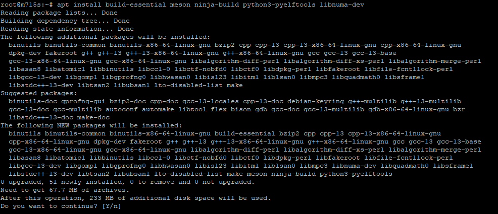 Terminal output of APT about the packages and dependencies that will be downloaded and installed