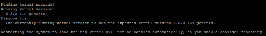 Linux kernel version upgrade pending