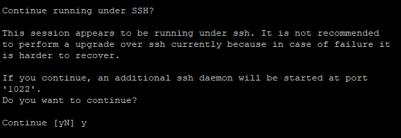 Ubuntu distribution upgrade, open an SSH port and continue