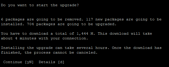 Ubuntu distribution upgrade, information about packages and the amount of data needed to be downloaded