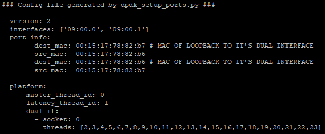 Using the TRex DPDK bind tool, generated configuration