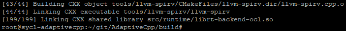Output of the Ninja command Terminal output of Ninja showing successful compilation of AdaptiveCpp