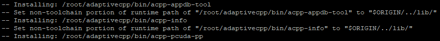 Output of the ninja install command Terminal output of Ninja showing successful installation of AdaptiveCpp