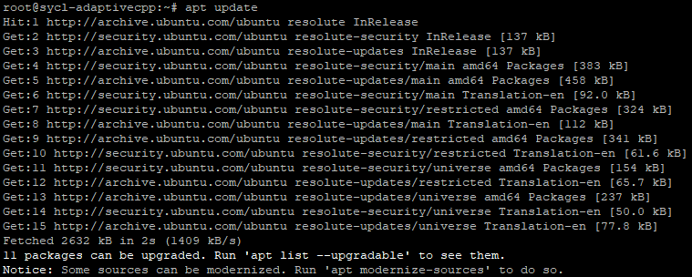 Output of the apt update command Terminal output of apt update showing that some packages can be upgraded